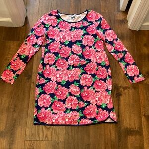 Mudpie pink floral cotton terry dress size medium